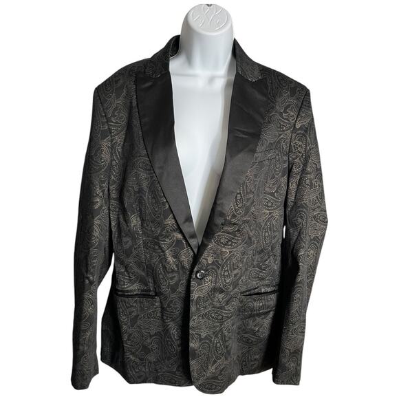 Guess jet black Paisley print Phoenix Blazer single button Men's Large NWT - Picture 1 of 8